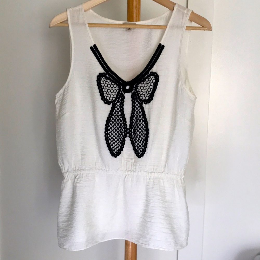 Cremieux sleeveless blouse with bow detail/peplum